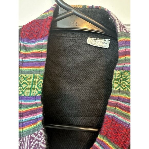 VTG Peruvian Black Cotton Jacket Colorful Trim Made In Nepal Measures Large - Picture 5 of 7